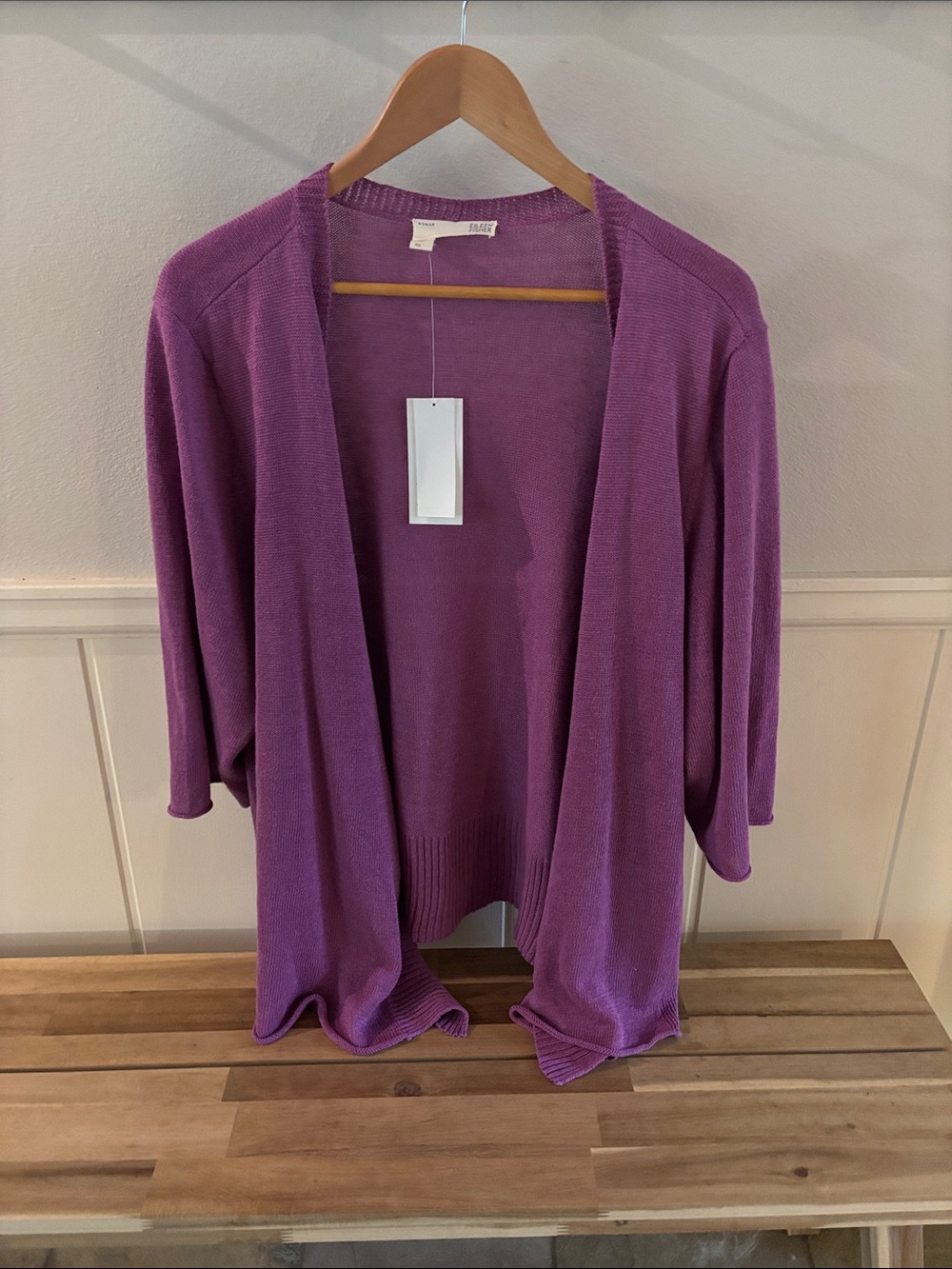 Eileen Fisher Lilac Fine Gauge Linen Open-Front Draped Cardigan